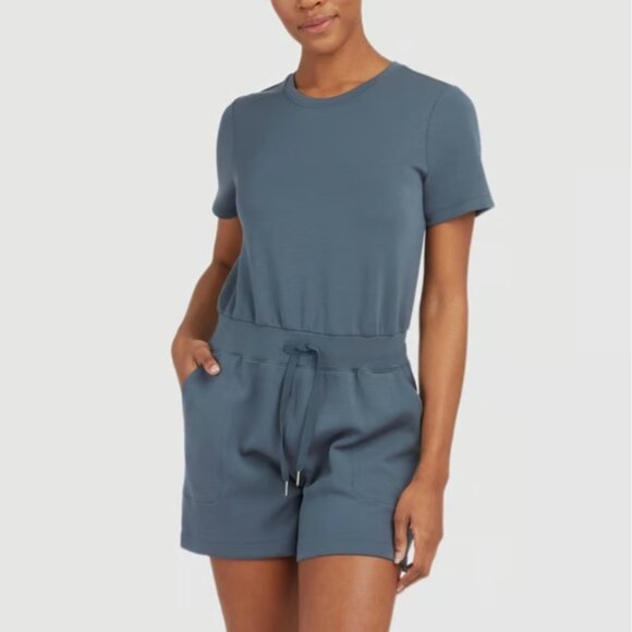 SPANX Pants - Spanx Airluxe Romper Short Romper Blue Size Small Short Sleeve Shorts GUC